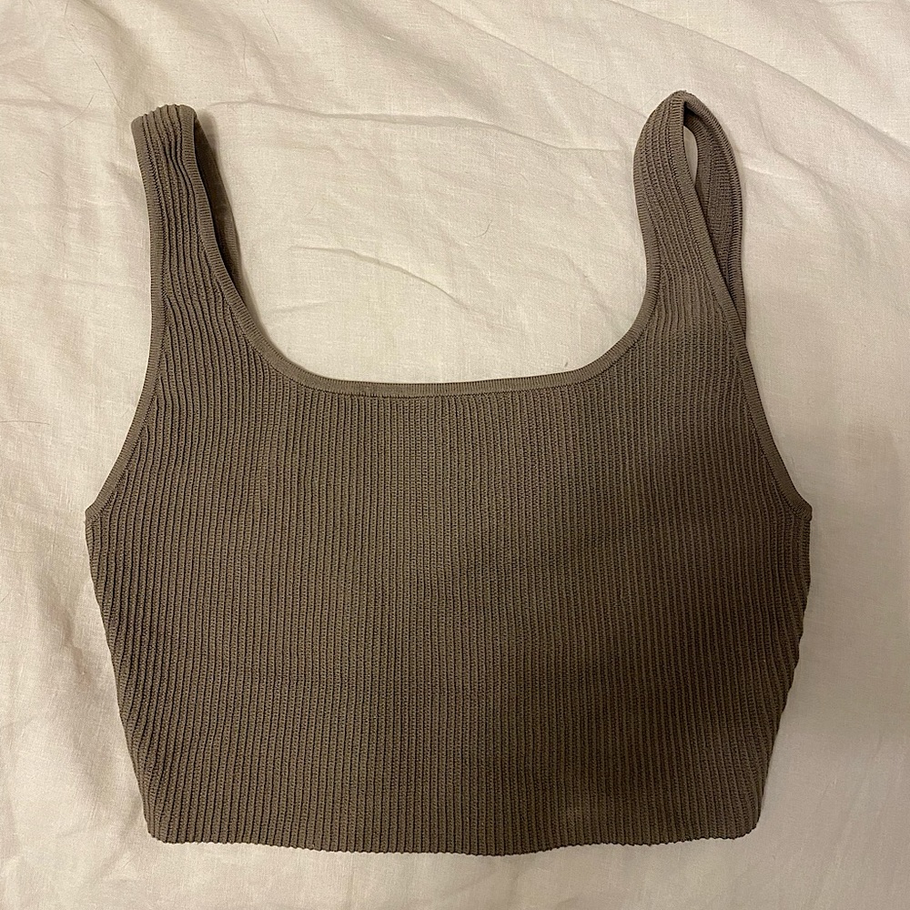 Babaton Brown Ribbed Crop Top